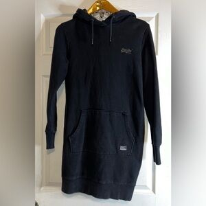 Superdry Solid Black Hoodie Sweatshirt Dress Size 8 GUC*